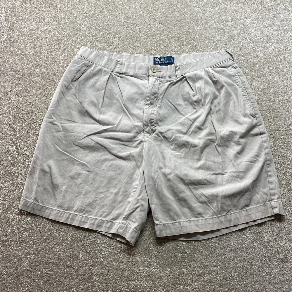 Polo Ralph Lauren Tyler Shorts Mens 38 Khaki Pleated‎ 100% Cotton Casual Classic